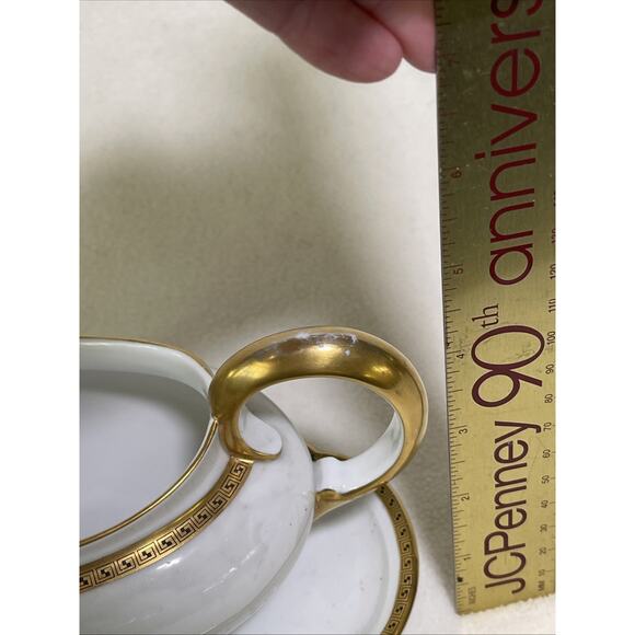 Antique Porcelain White /Gold Gilded Gravy Boat w Underplate Royal Tettau - Picture 8 of 9